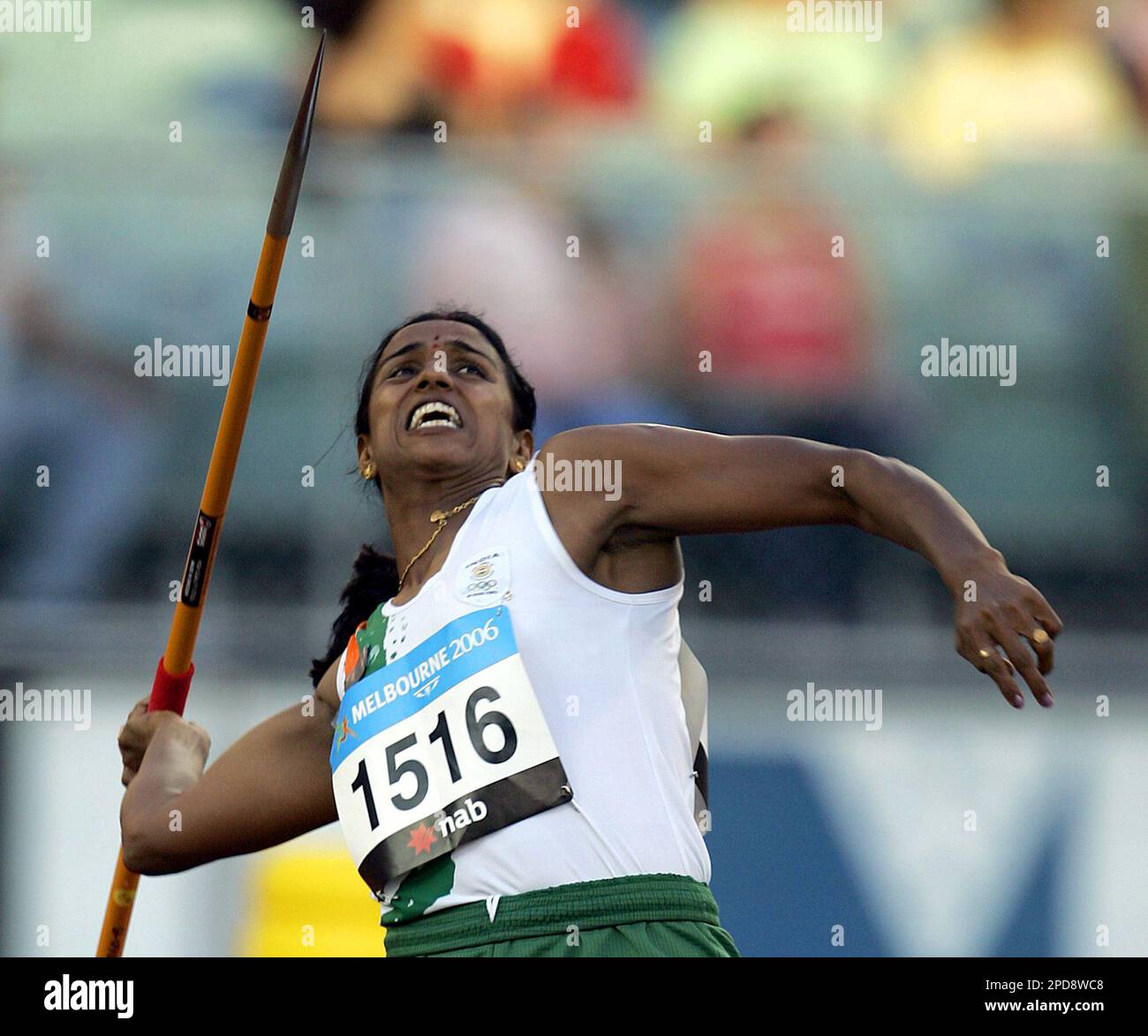 India's Javur Shobha competes in the javelin discipline of the