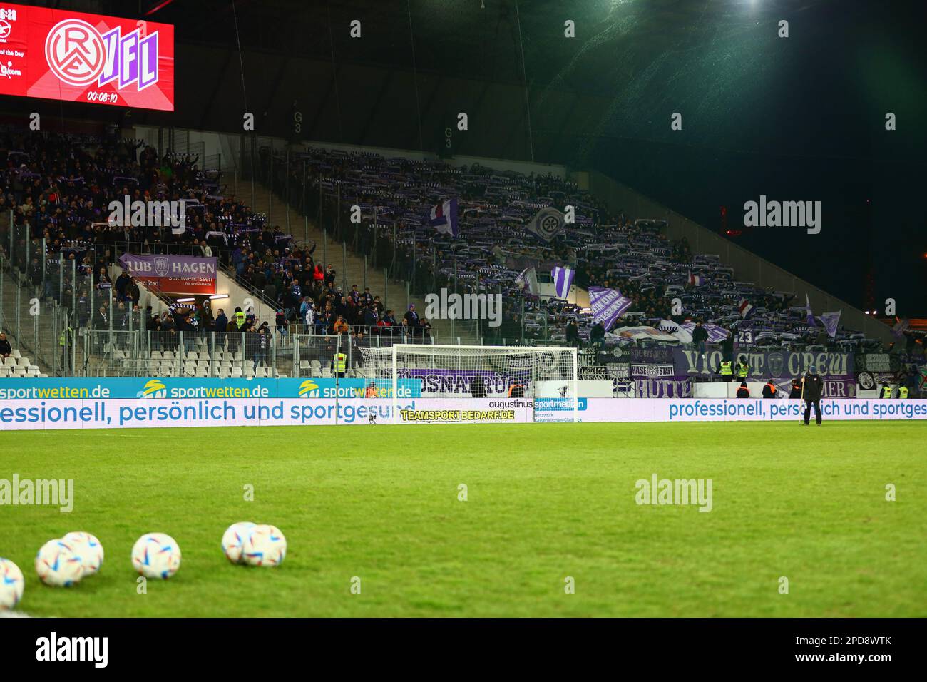 ESSEN, GERMANY. Football 3.Liga, Rot-Weiss Essen v VfL Osnabrueck. 14 March 2023. Matchday 27, Season 2022/2023. Fans (VfL Osnabrueck)  Credit: Ant Palmer / Alamy Live News  DFB regulations prohibit any use of photographs as image sequences and/or quasi-video Stock Photo