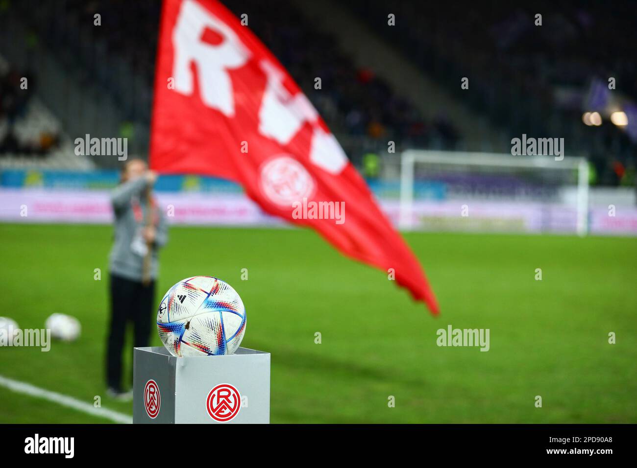 ESSEN, GERMANY. Football 3.Liga, Rot-Weiss Essen v VfL Osnabrueck. 14 March 2023. Matchday 27, Season 2022/2023. Matchball, pre-match.  Credit: Ant Palmer / Alamy Live News  DFB regulations prohibit any use of photographs as image sequences and/or quasi-video Stock Photo