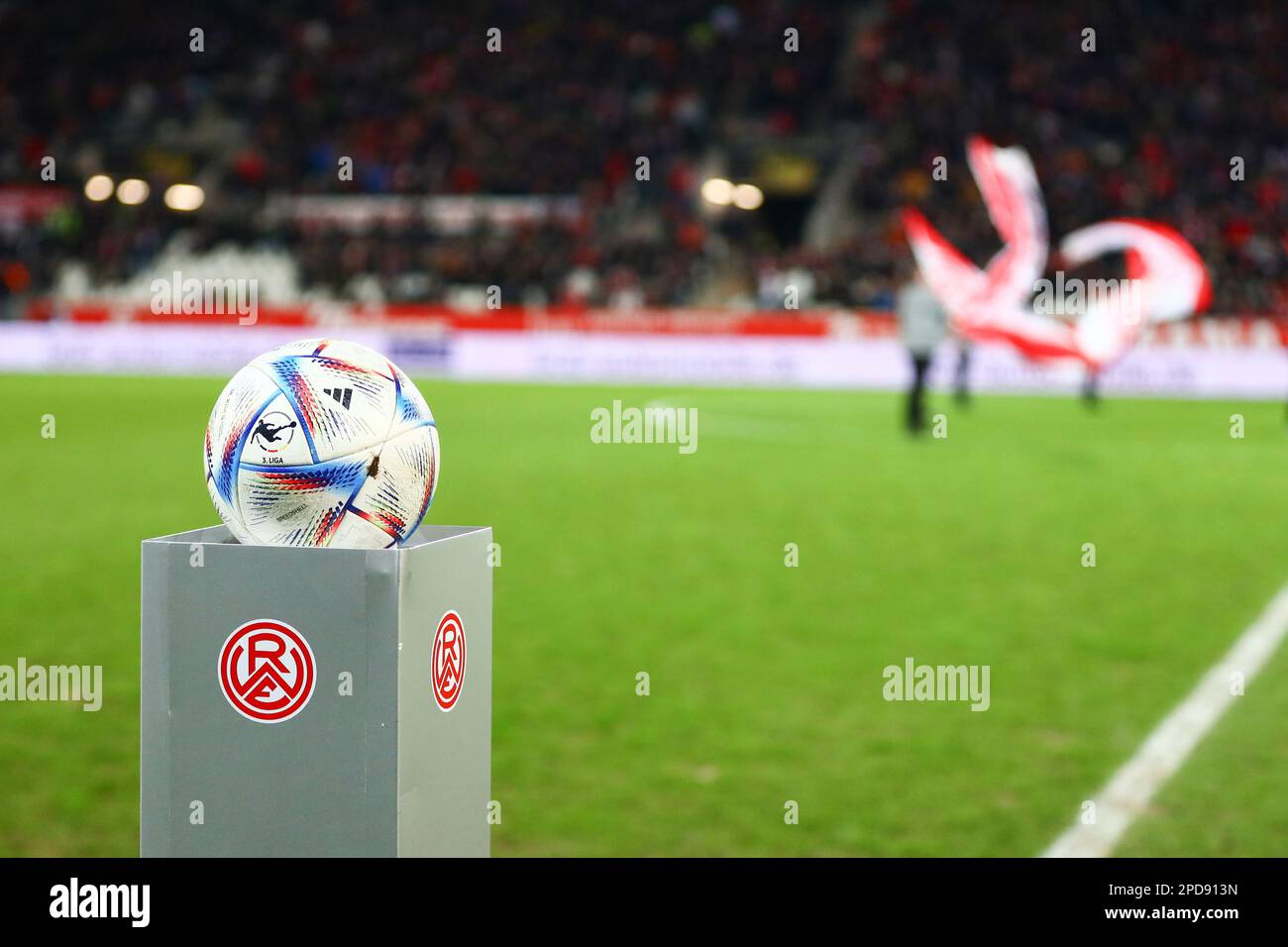 ESSEN, GERMANY. Football 3.Liga, Rot-Weiss Essen v VfL Osnabrueck. 14 March 2023. Matchday 27, Season 2022/2023. Matchball, pre-match.  Credit: Ant Palmer / Alamy Live News  DFB regulations prohibit any use of photographs as image sequences and/or quasi-video Stock Photo