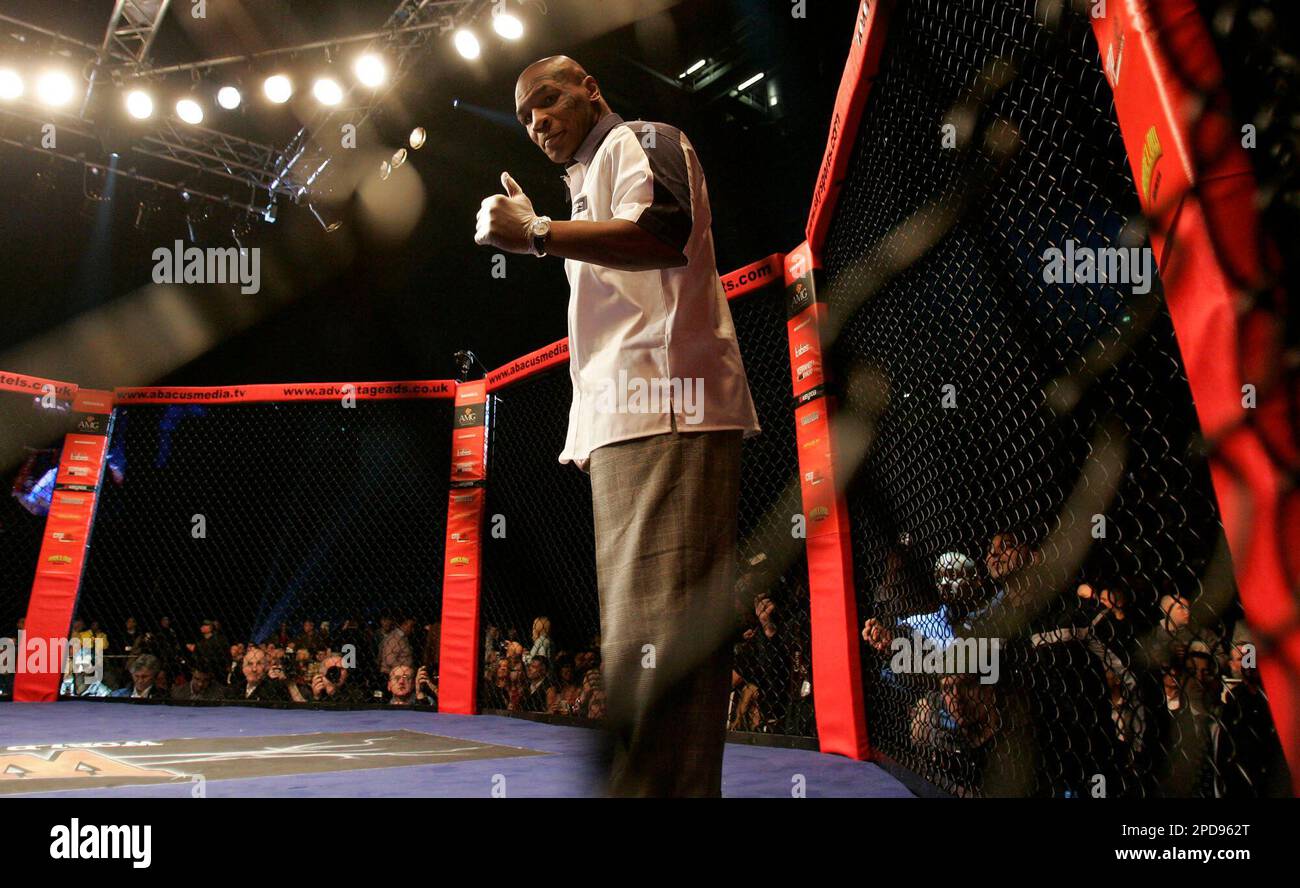 Former boxing World Heavyweight Champion Mike Tyson gives a thumbs up