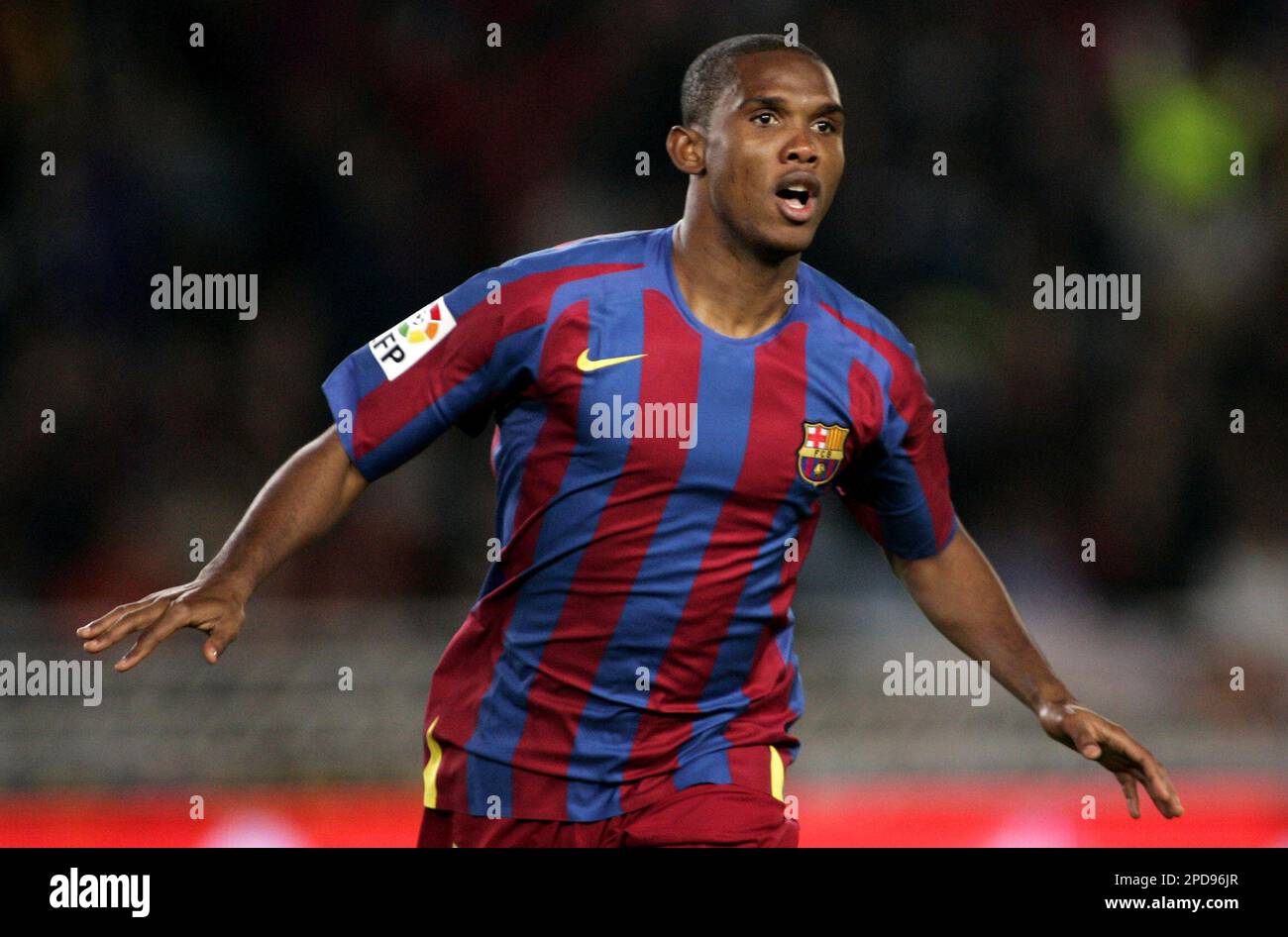 FC Barcelona player Samuel Eto'o celebrates scoring against Real ...