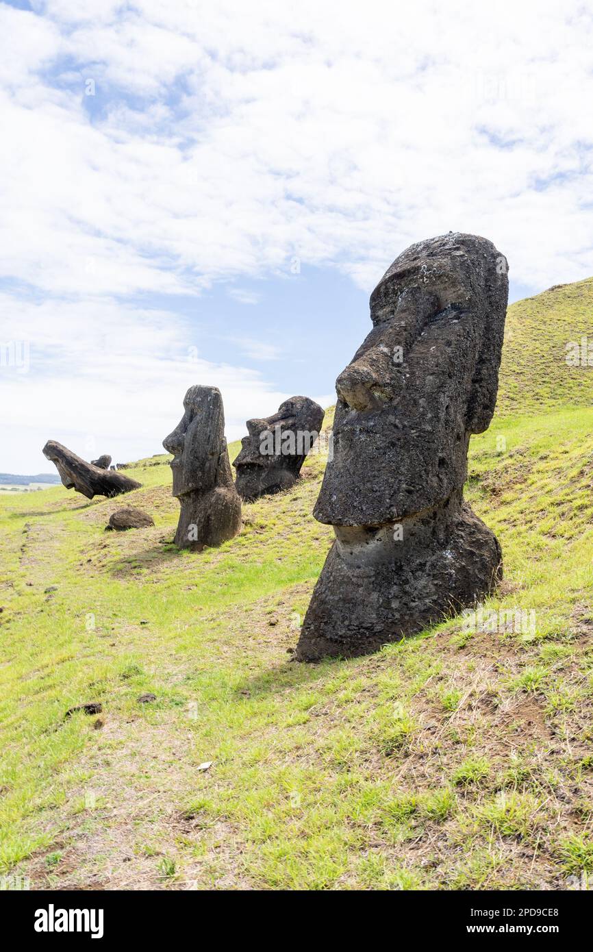 Moai statues on the slope of Rano Raraku on Easter Island (Rapa Nui