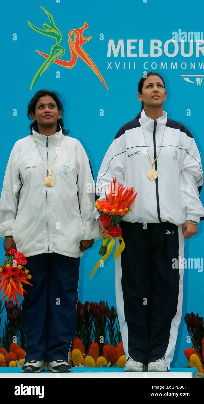 Gold medal winners India's Sushma Rana, left and Saroja Kumari Jhuthu ...