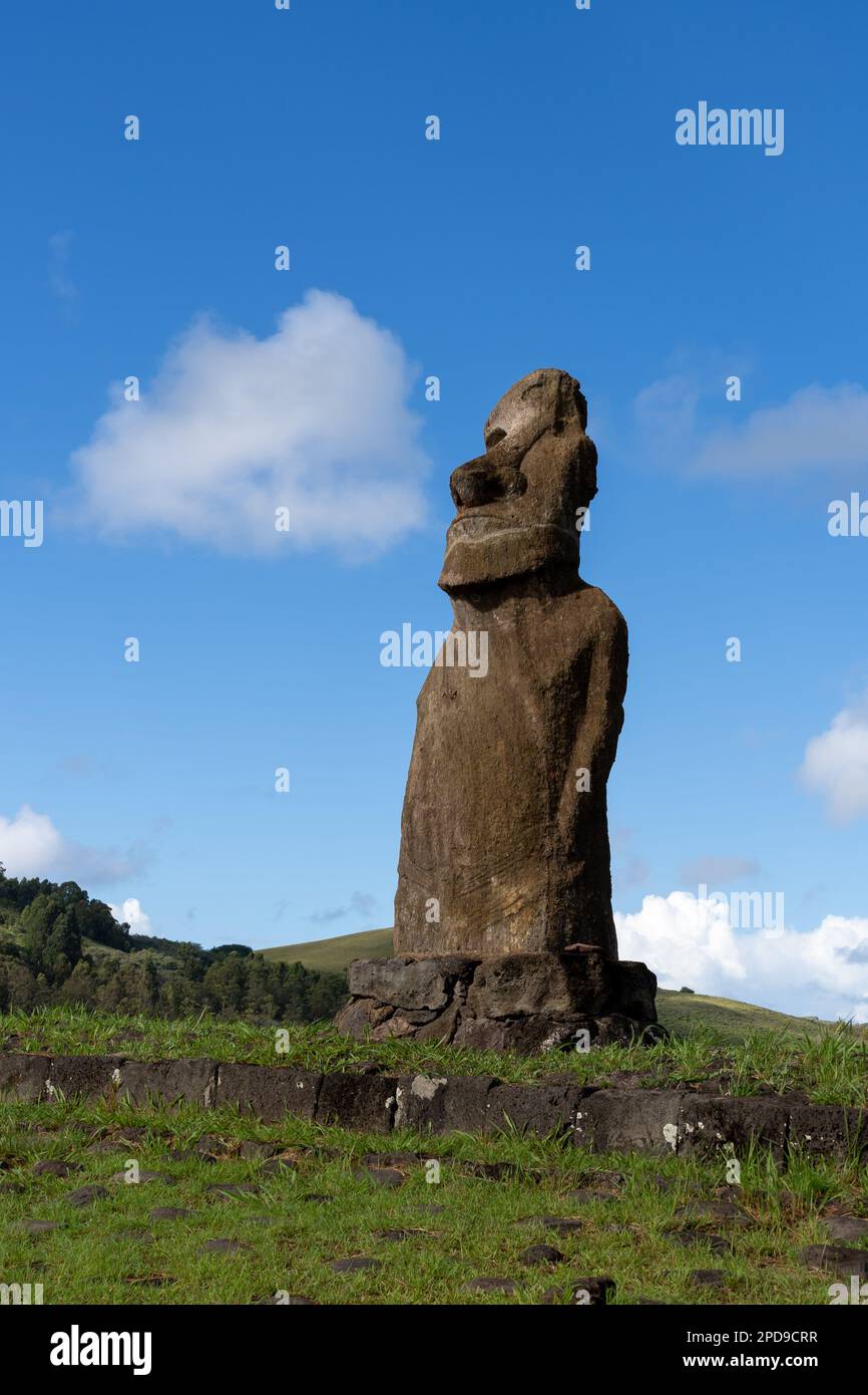 Side view of Moai on the Ahu Huri A Urenga on Easter Island (Rapa Nui