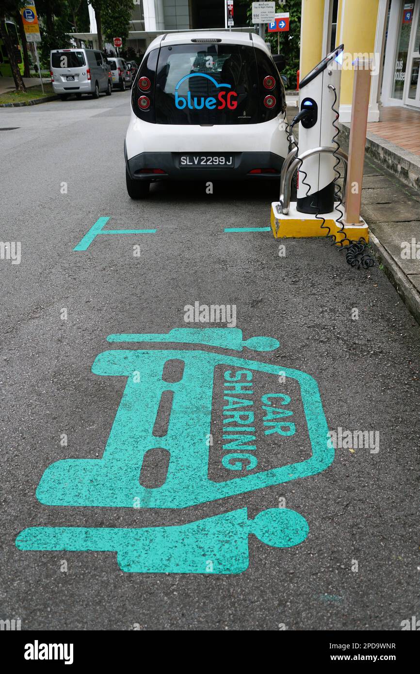 Bras Basah, Singapore February 18, 2023 The Blue SG electric car