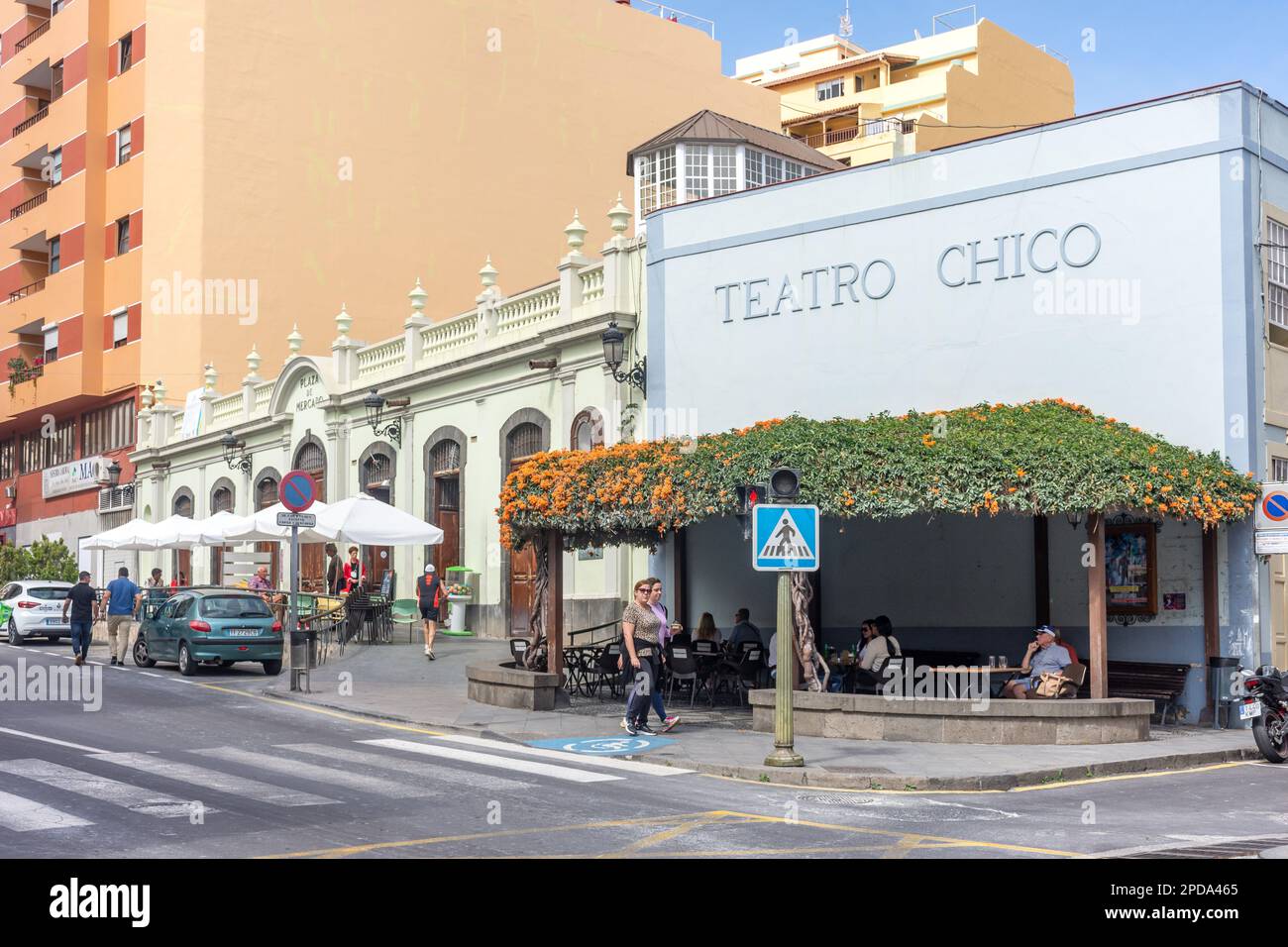 Teatro Chico and Plaza de Mercado,  Avenue el Puente, Santa Cruz de La Palma, La Palma, Canary Islands, Kingdom of Spain Stock Photo