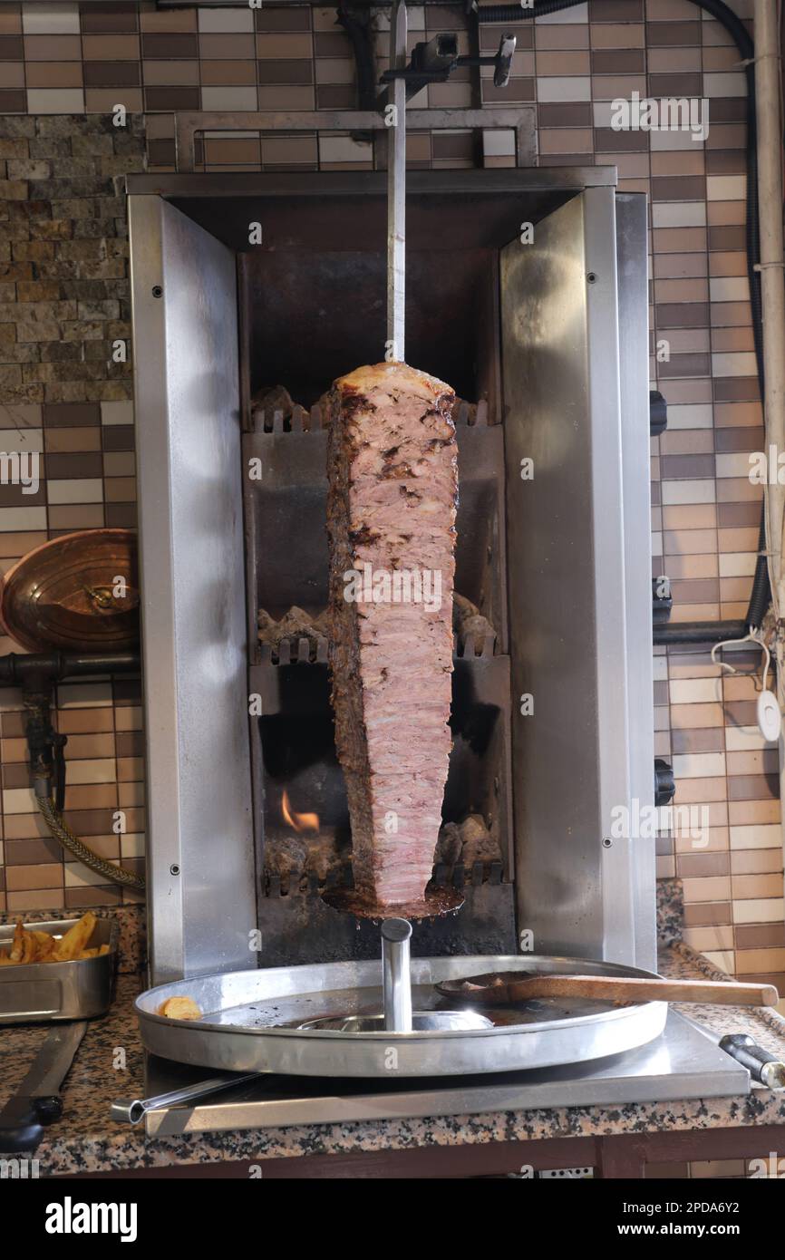 rotating traditional gyros meat close up Stock Photo Alamy