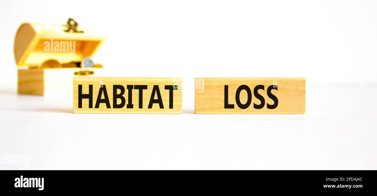 Habitat loss symbol. Concept words Habitat loss on wooden block. Beautiful white table white