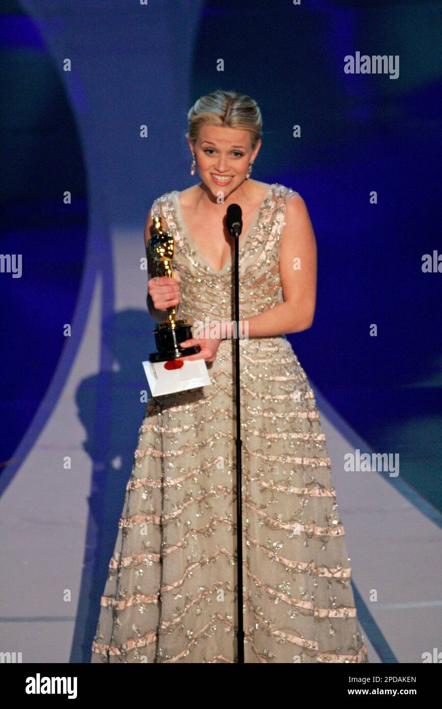 Reese Witherspoon accepts the Oscar for best actress for her work in "Walk  the Line" at the 78th Academy Awards Sunday, March 5, 2006, in Los Angeles.  (AP Photo/Mark J. Terrill Stock