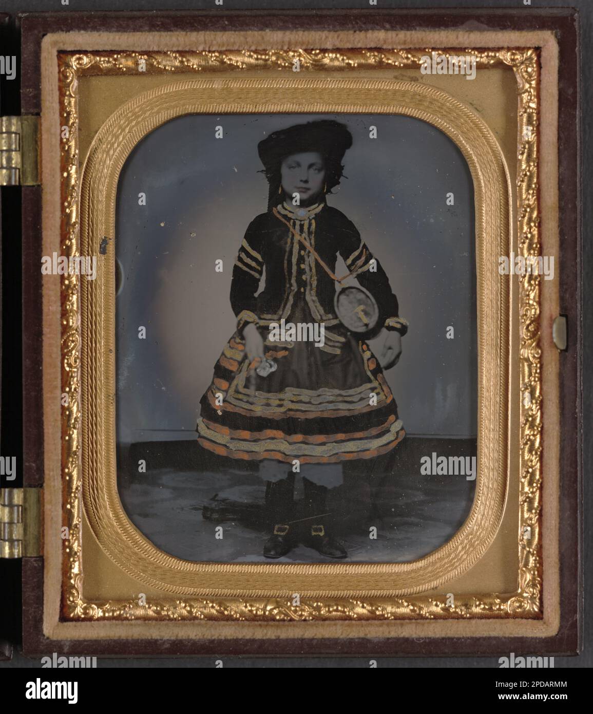 Unidentified young vivandière in Union uniform with barrel canteen and