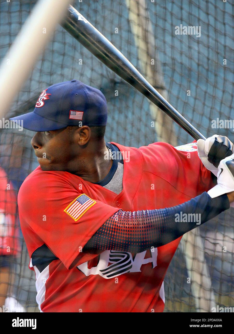 Team USA outfielder Ken Griffey, Jr., takes batting practice for the