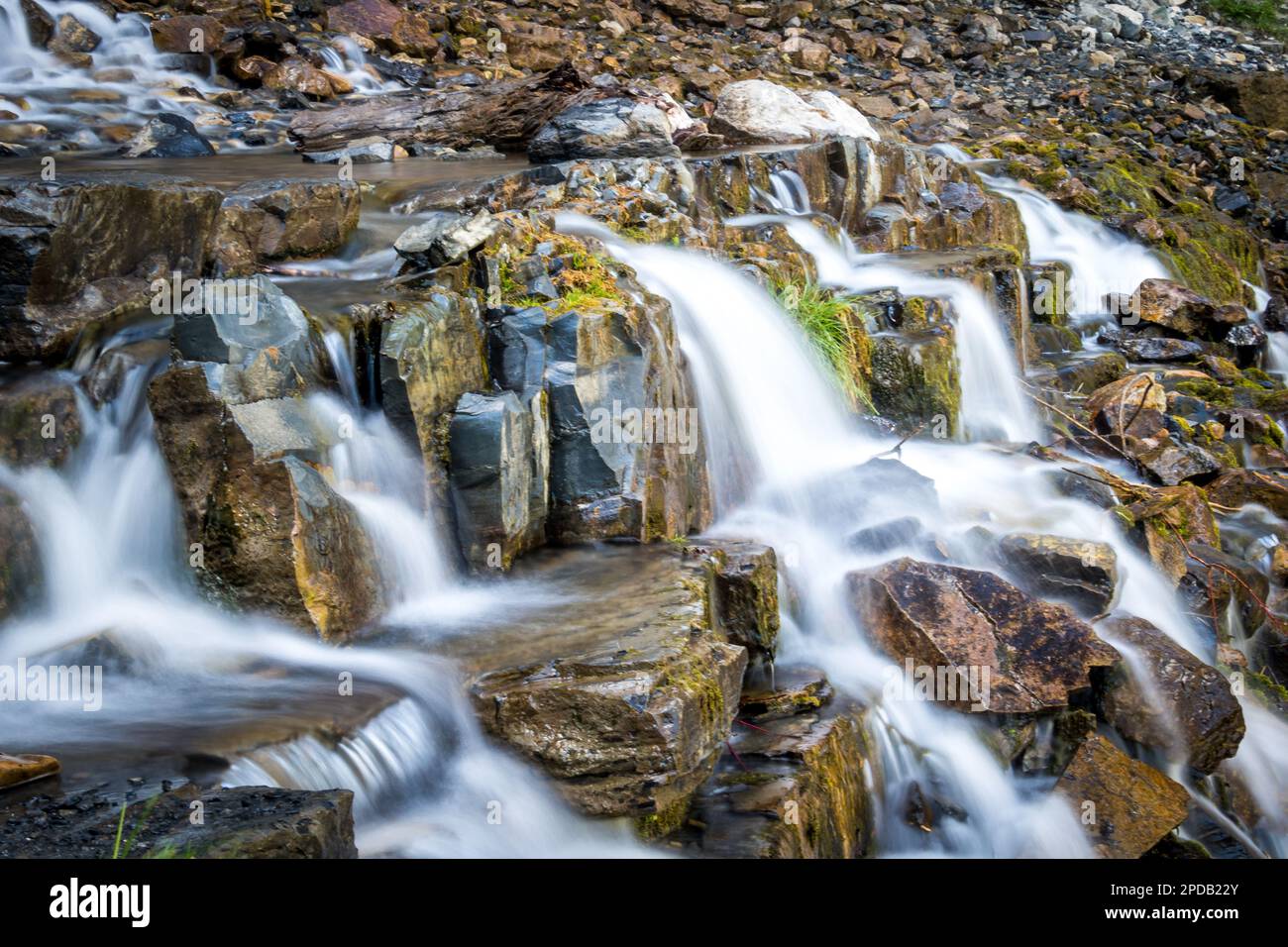 Long Exposure of Water flowing down rocks Stock Photo - Alamy