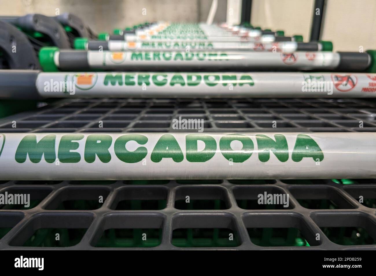 Finestrat, Spain March 14, 2023 Closeup of shopping troley carts