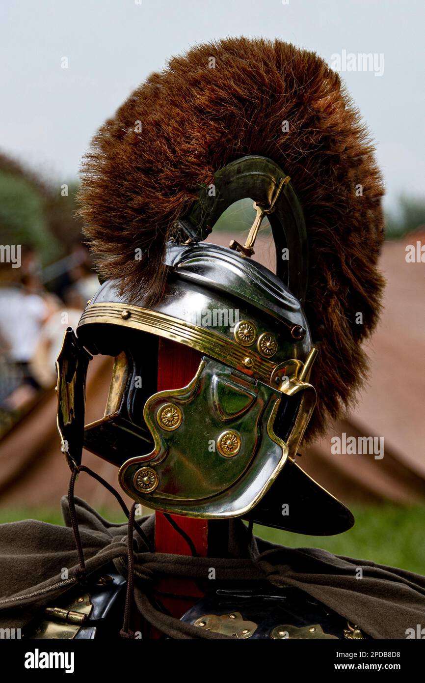 Helmet of an ancient Roman legionary centurion Stock Photo