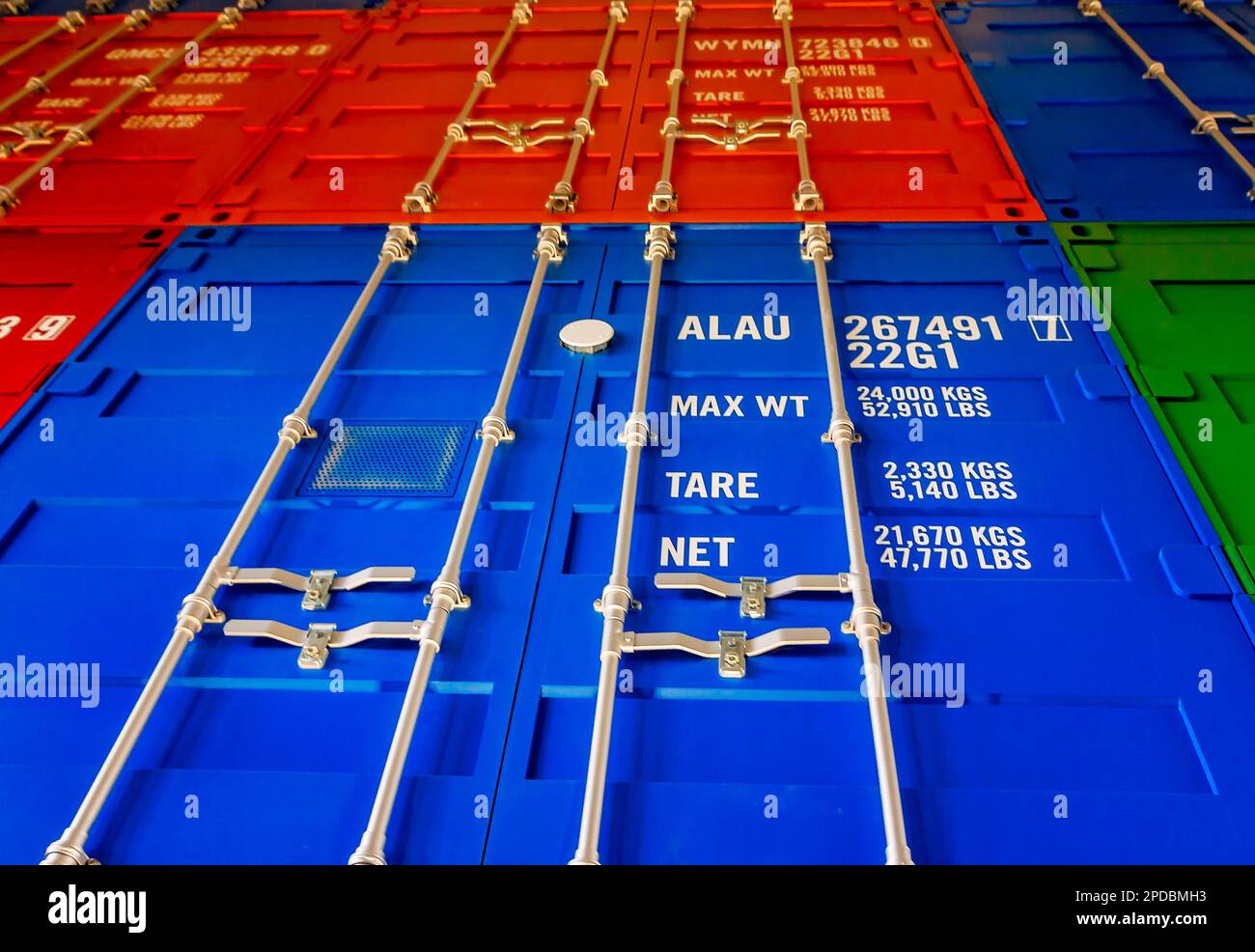 Shipping containers are displayed at GulfQuest National Maritime Museum of the Gulf of Mexico,  November 27, 2015, in Mobile, Alabama. Stock Photo