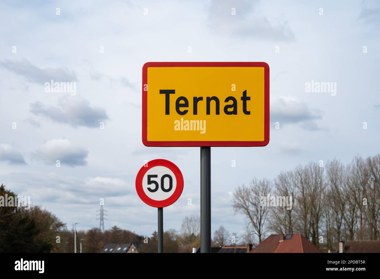 Ternat, Flemish Brabant, Belgium, March 11, 2023 Sign of the Ternat