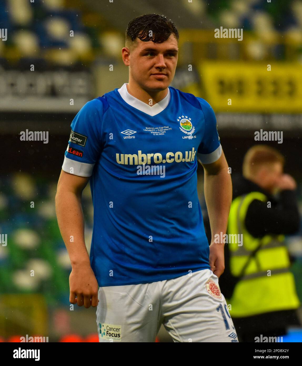 Ethan Devine, Linfield FC player. BetMcLean Cup Final 2023, Linfield Vs Coleraine. National Stadium at Windsor Park, Belfast. Stock Photo