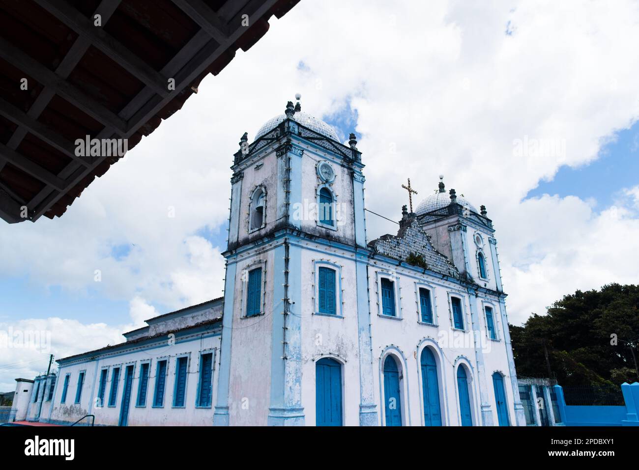 Valenca, Bahia, Brazil - September 10, 2022: External view of the facade of the church of Nossa Senhora do Amparo in the city of Valenca, Bahia. Stock Photo