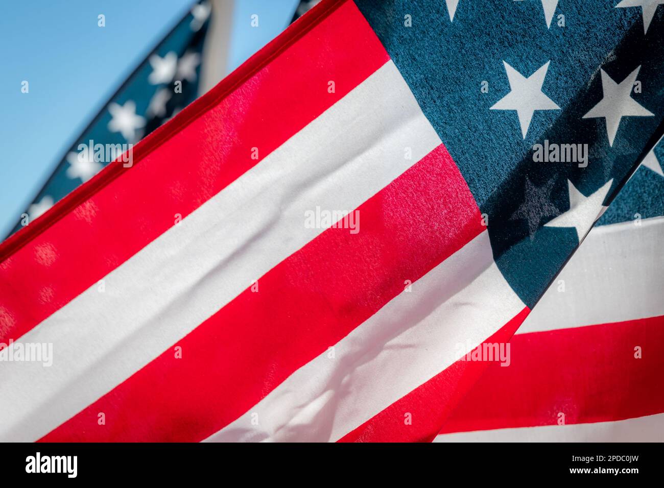 Close Up of an American Flag Blowing in the Wind Outdoors Stock Photo ...