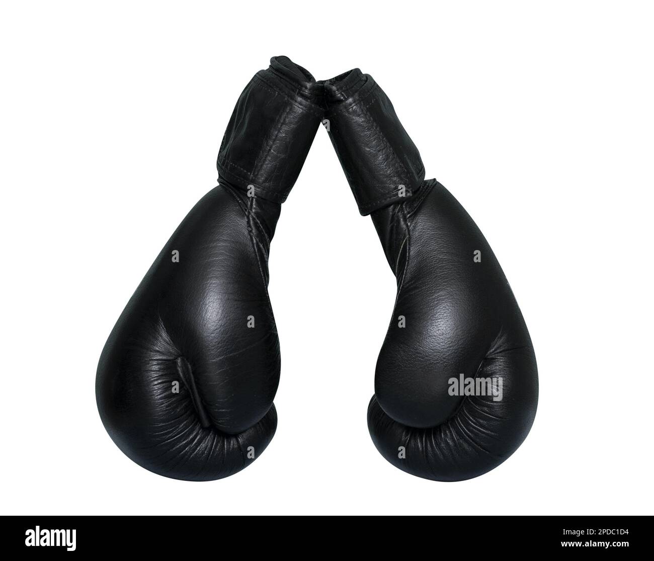 Pair of black leather boxing gloves isolated on white background Stock