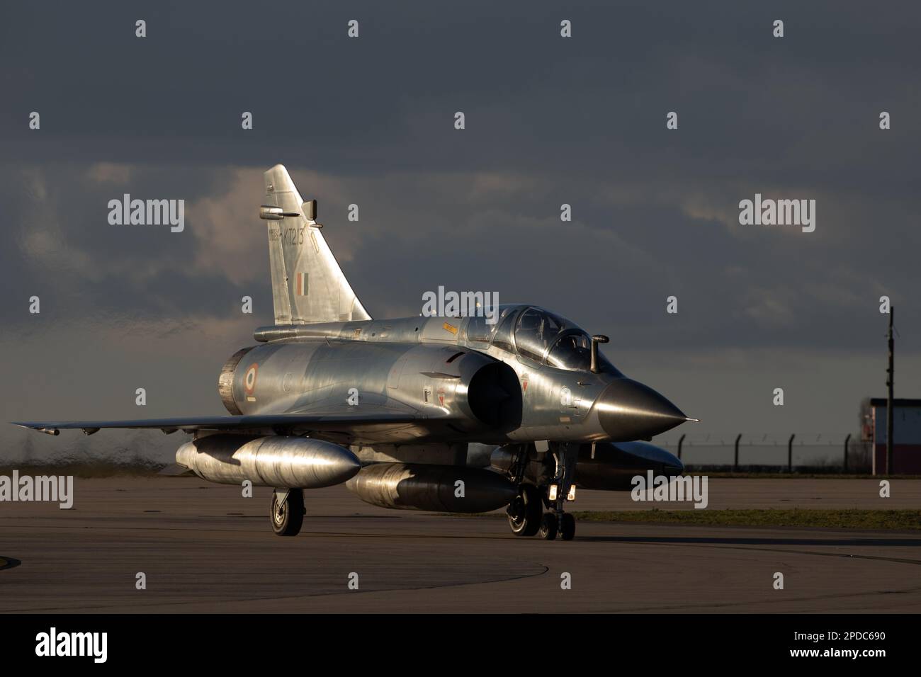 Indian Air Force Mirage 2000Ti taxiing at RAF Waddington during the Cobra Warrior 2023 Exercise. Stock Photo