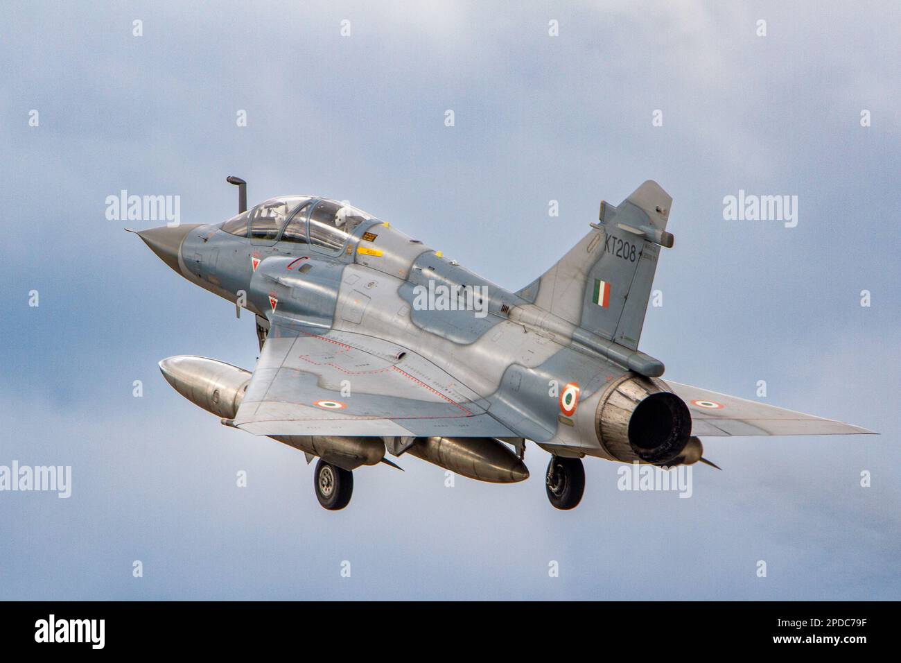 2 Seater Mirage of the Indian Air Force landing at RAF Waddington during the 2023 Cobra Warrior Exercise. Stock Photo