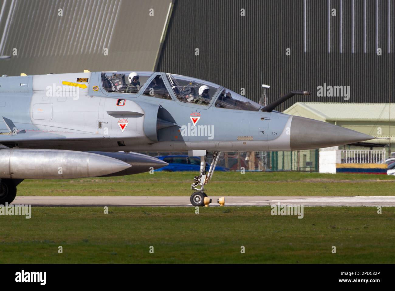 Indian Air Force Mirage 2000Ti taxiing at RAF Waddington during the Cobra Warrior 2023 Exercise. Stock Photo