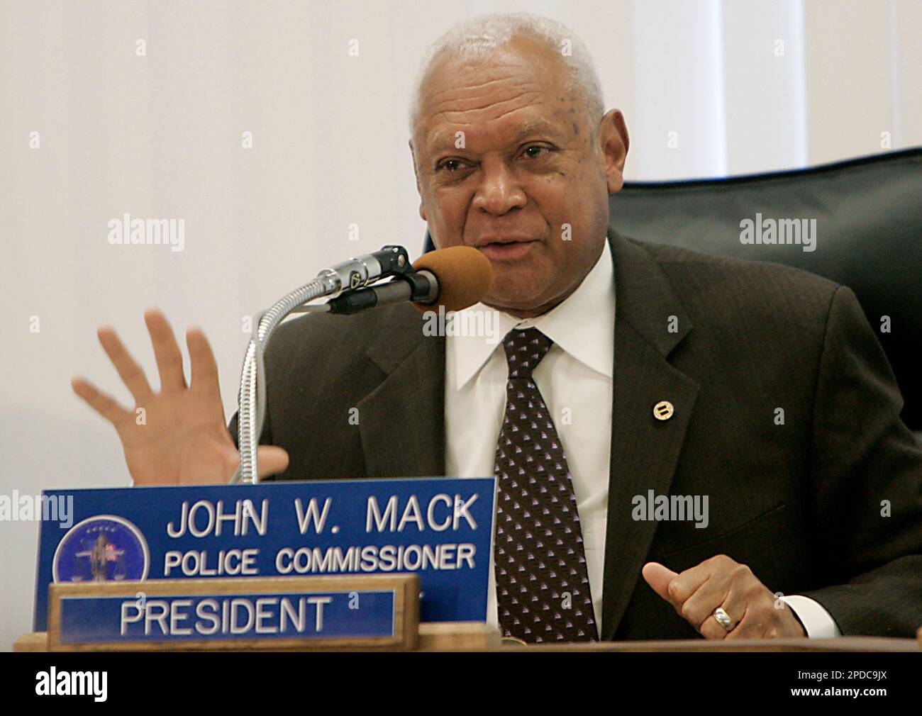 Los Angeles Police Commissioner John Mack speaks during a hearing