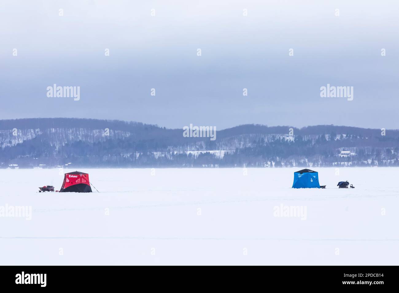 Ice fishing on Munising Bay off Sand Point in Pictured Rocks National