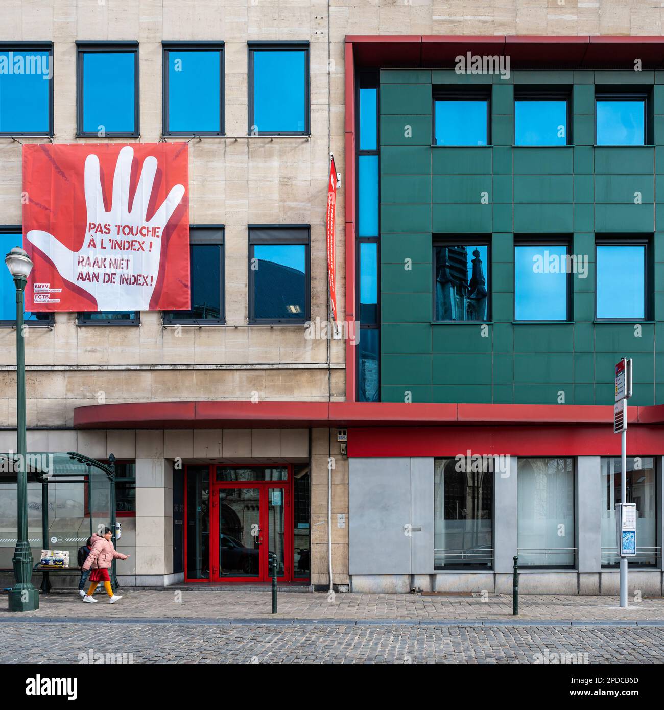 Brussels Old Town, Belgium - March 12, 2023 - The ABVV FGTB union headquarters and facade Stock Photo