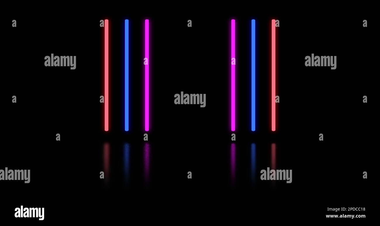 Image of orange, blue and pink neon lines on black background Stock Photo