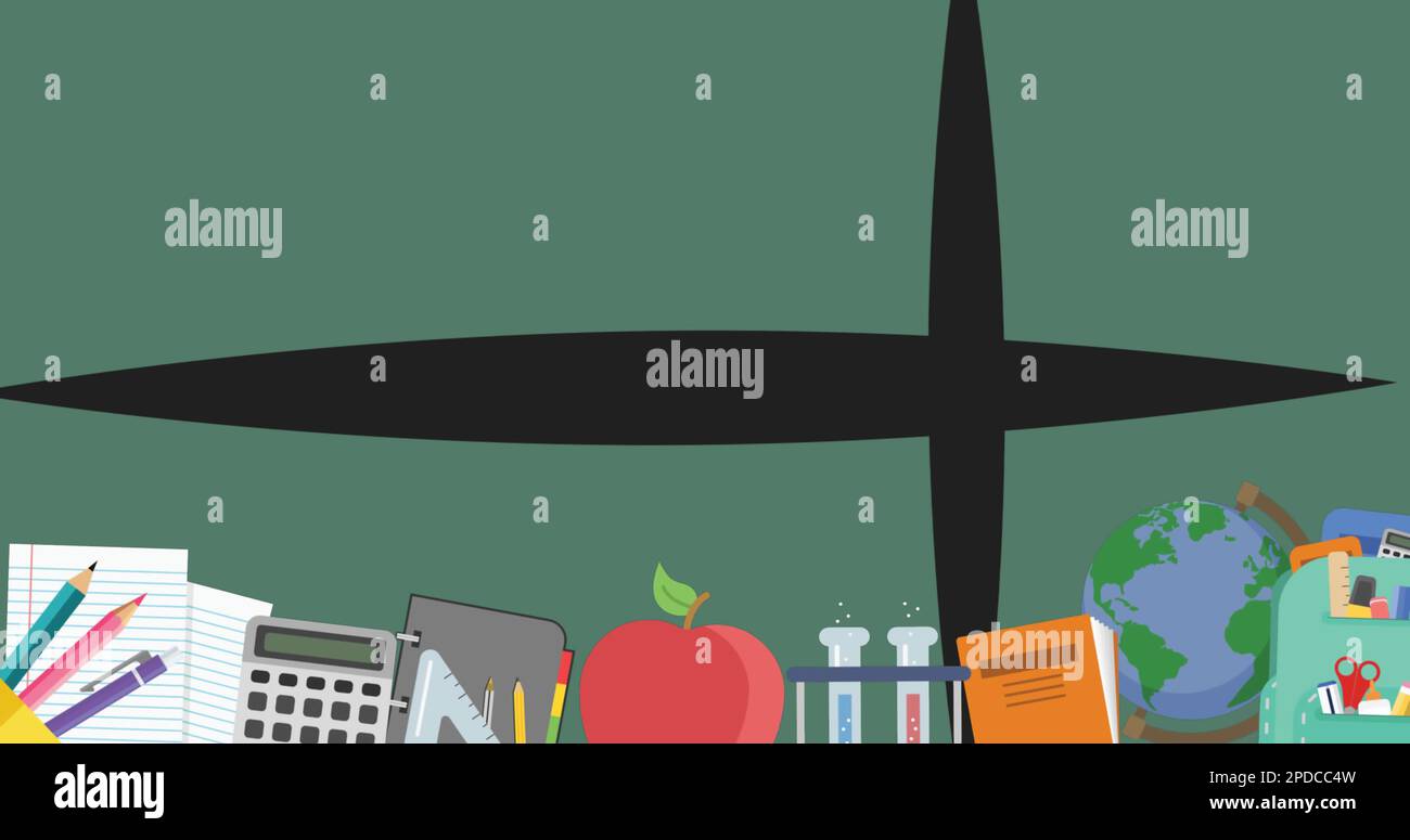 Image of school and learning icons on green background Stock Photo - Alamy