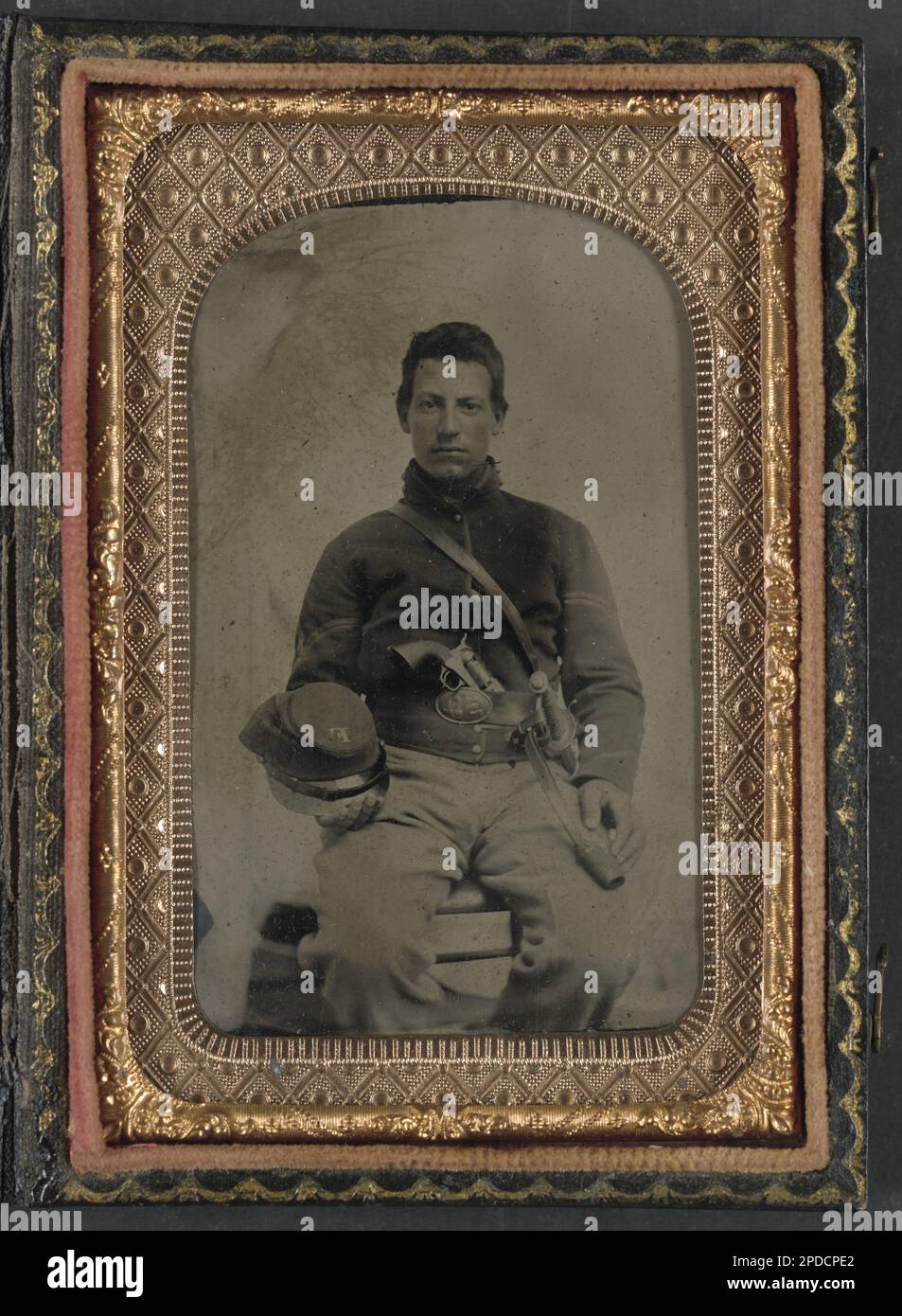 Unidentified soldier in Union uniform with Company F hat and upside