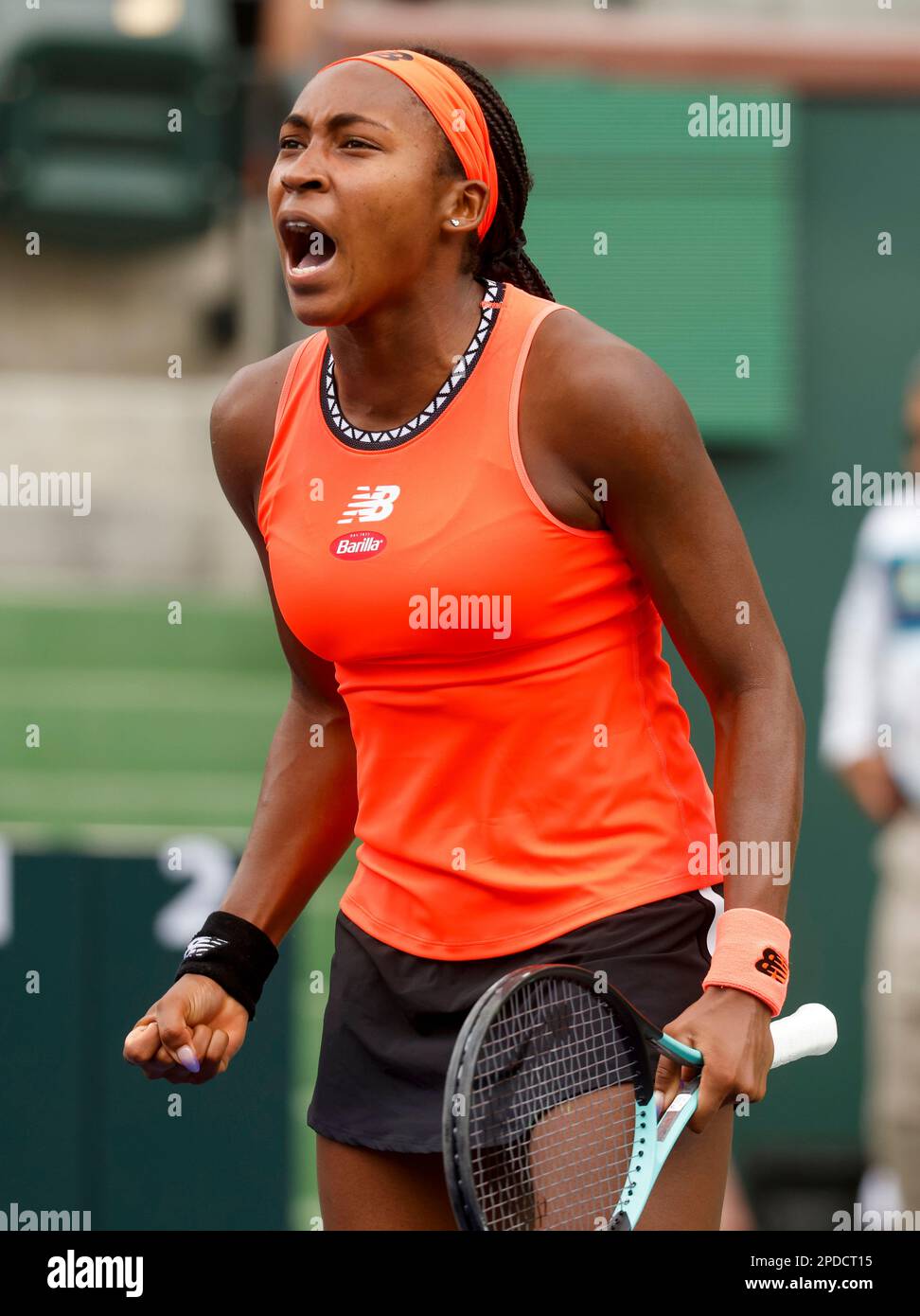 March 14, 2023 Coco Gauff celebrates winning match point against