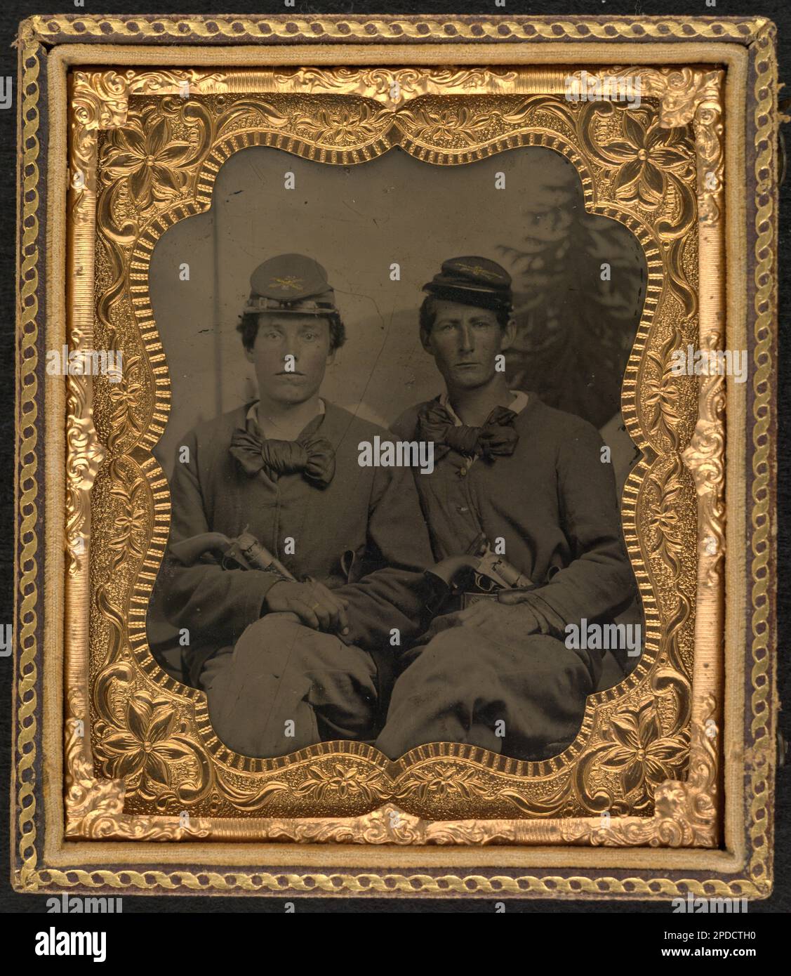 Two unidentified soldiers in Union uniforms with revolvers in front of ...