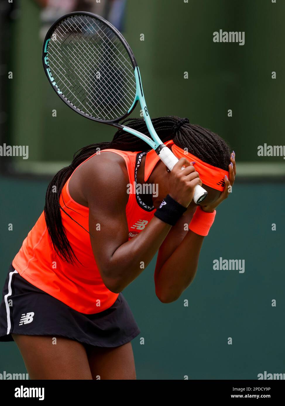 March 14, 2023 Coco Gauff reacts to missing a shot against Rebecca