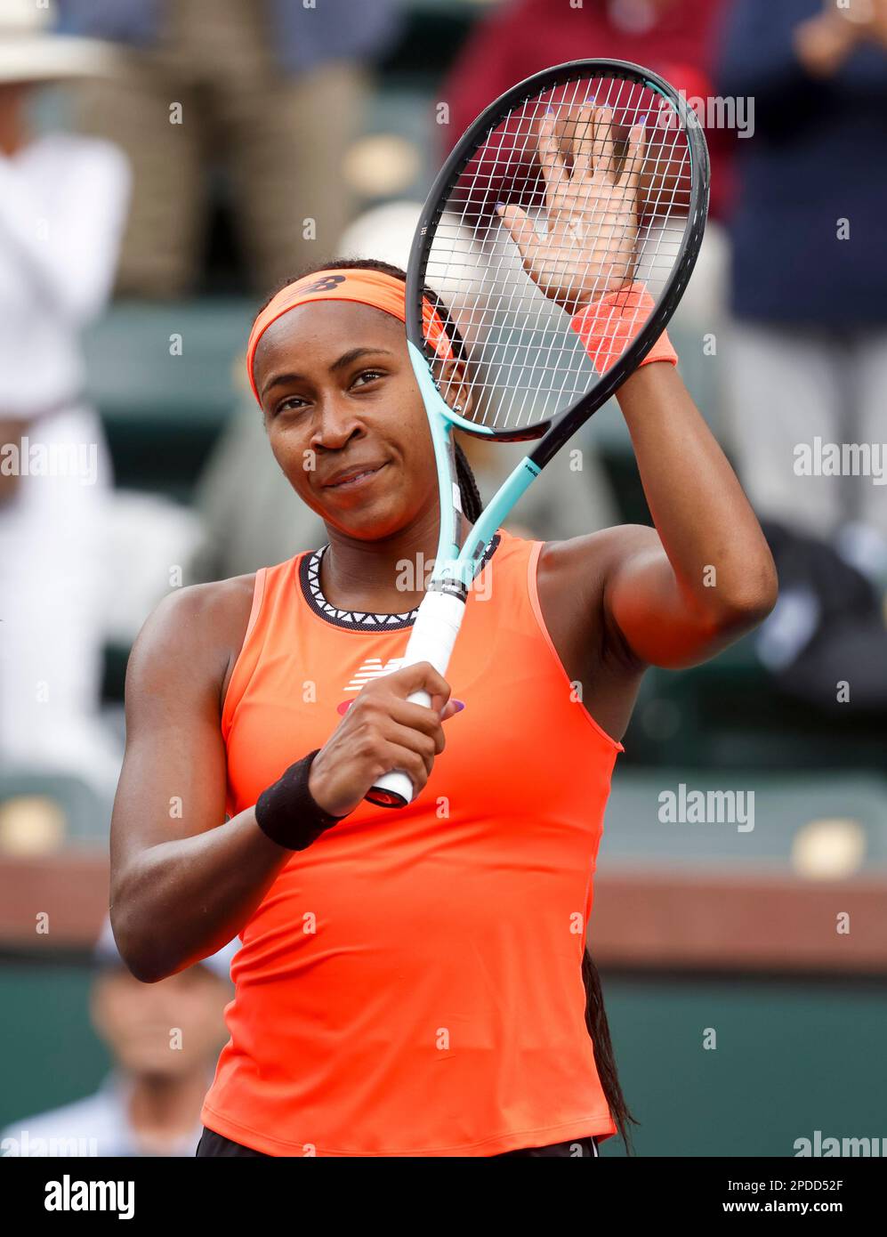 March 14, 2023 Coco Gauff celebrates winning match point against