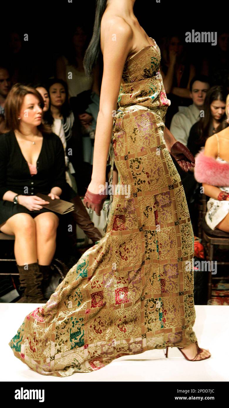 A strapless gown inspired by the rich designs of the Byzantine era is shown  at the Nicole Miller Fall 2006 fashion show in New York, Friday, Feb 3,  2006. (AP Photo/Stuart Ramson, image size:780x1390