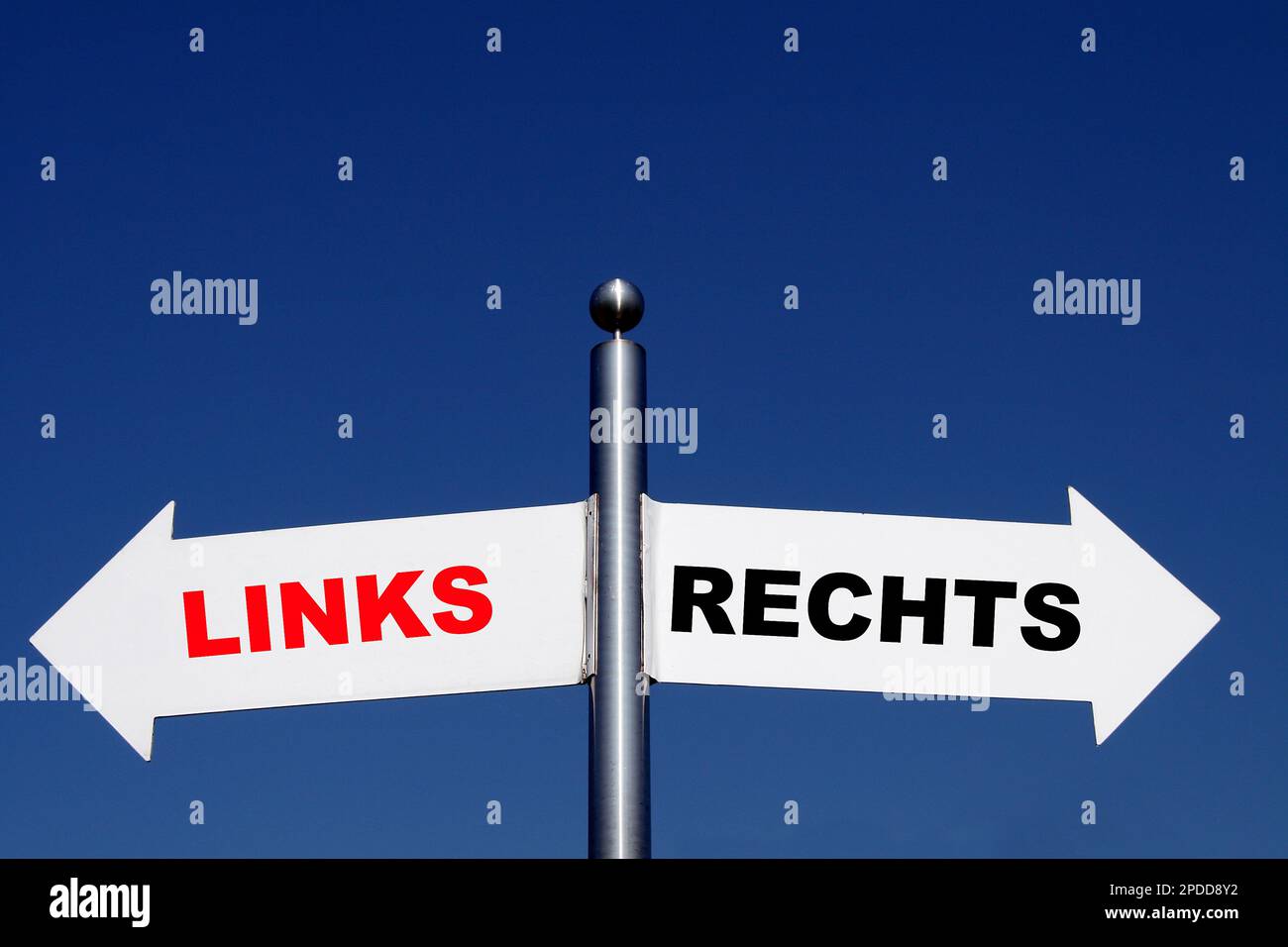 signposts pointing in different directions, options links - rechts, left - right Stock Photo