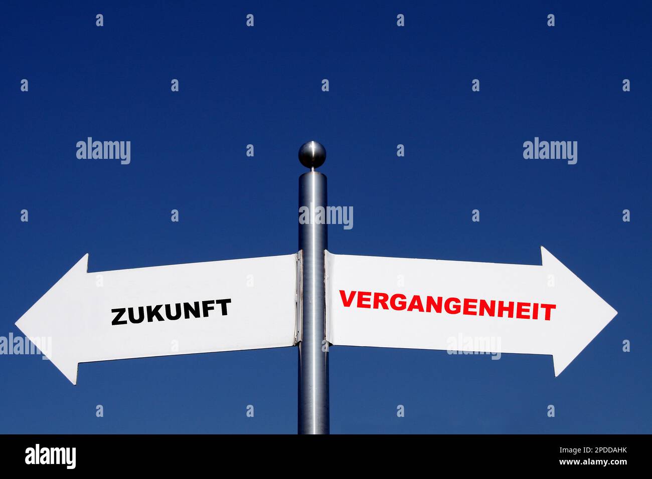 signposts pointing in different directions, options Zukunft - Vergangenheit, future - past Stock Photo