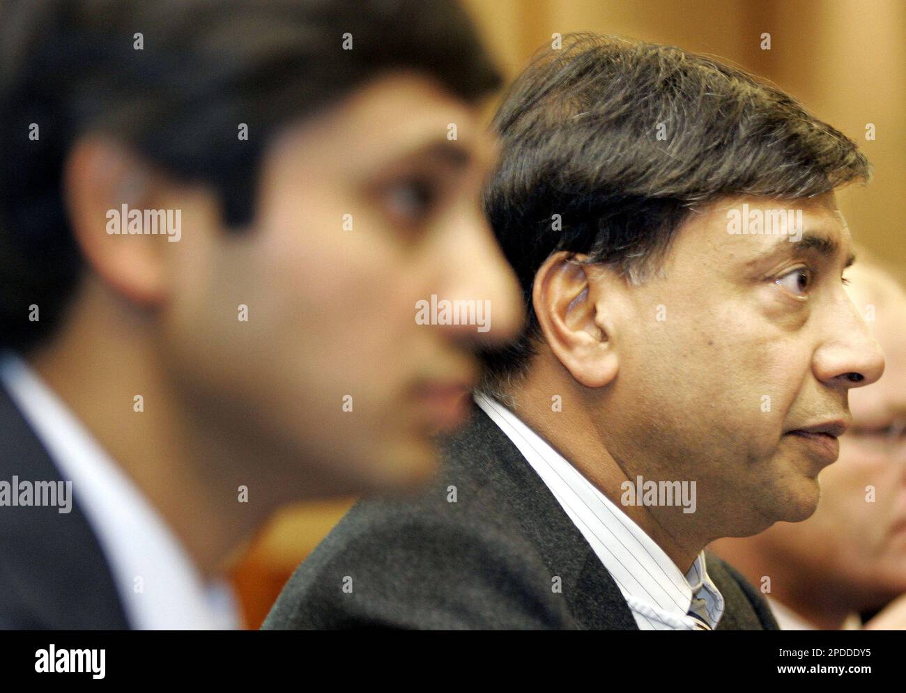 Aditya Mittal, son of President and Group CFO, Lakshmi Mittal, leaving the  Pavillon Gabriel after a press conference, in Paris, France, on January 30,  2006. Lakshmi Mittal hold a press conference following