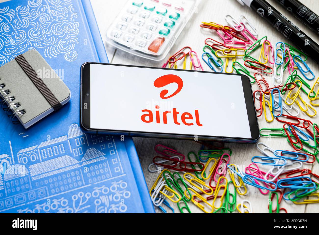 In this photo illustration Airtel logo seen displayed on a smartphone. Stock Photo