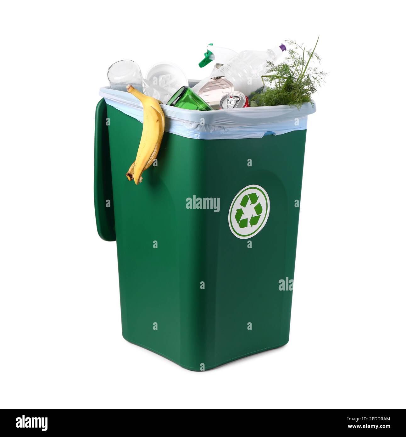 Recycle bin with garbage on white background Stock Photo Alamy