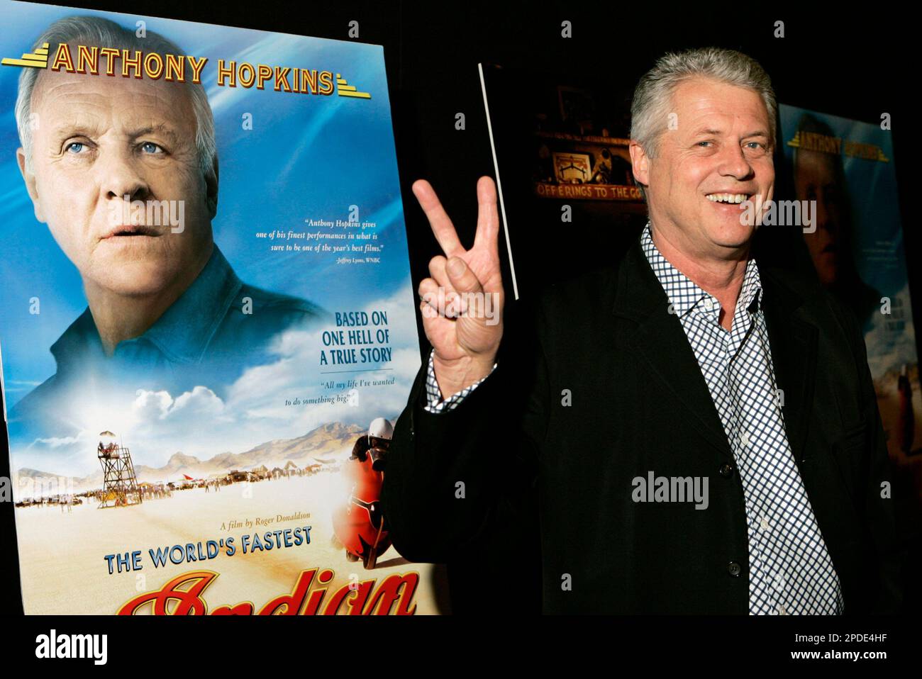 New Zealand film director Roger Donaldson poses for photographers during  arrivals to the special New York screening of his film "The World's Fastest  Indian," Tuesday, Jan. 24, 2006. Set in the 1960's,