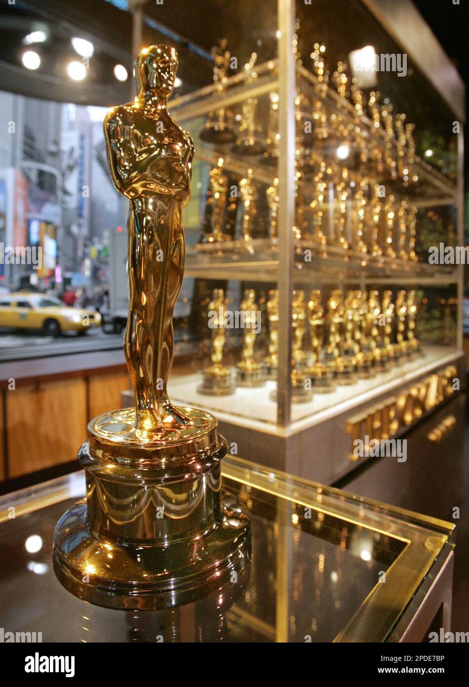 The 50 Oscars for the 78th Academy Awards are displayed in New York's