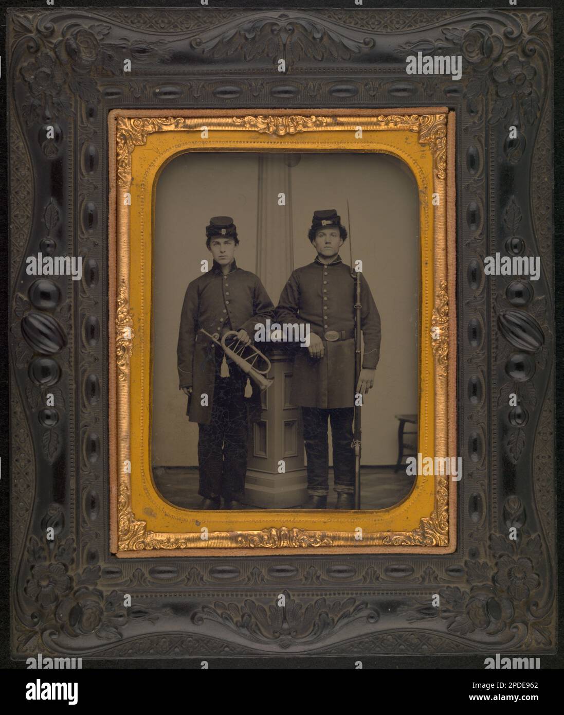 Two unidentified soldiers in Union uniforms, one in denim jeans, with ...