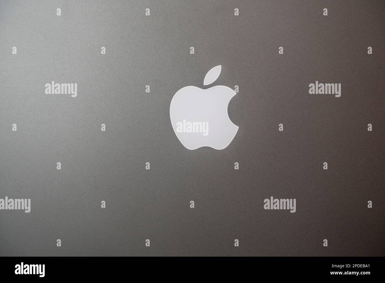 Apple logo on computer screen monitor with copy space Stock Photo
