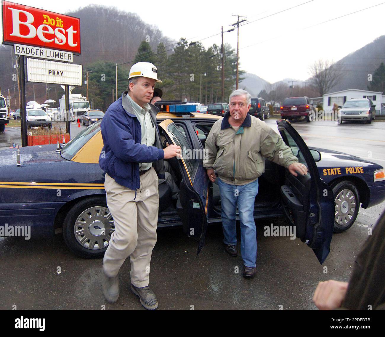 West Virginia Mine Safety director Doug Conaway, left, and Rep. Nick Rahall, DW.Va., arrive at
