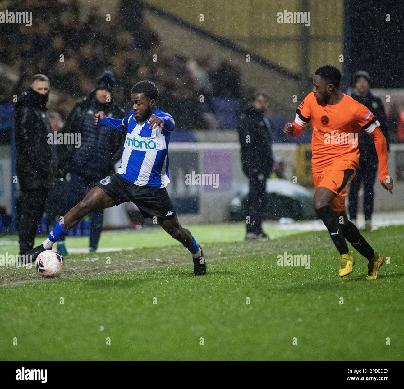 Chester, Cheshire, England. 14th March 2023. Chester’s Kieran Coates